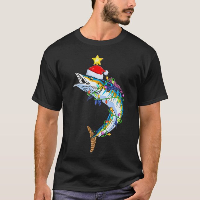 Wahoo Fish Lighting Xmas Tree Matching Wahoo T-Shirt (Front)