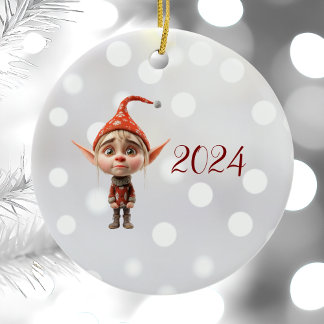 Waifish Girl Christmas Elf Ceramic Ornament