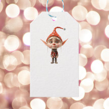 Waifish Girl Christmas Elf White Gift Tags
