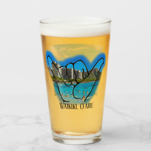 Waikiki and Diamond Head, O'ahu, Beer Glass