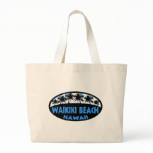Waikiki Beach Hawaii blue black palms tote bag