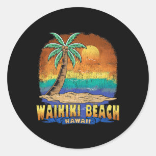 Waikiki Beach Hawaii Vintage Distressed Souvenir Classic Round Sticker
