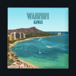 Waikiki Beach Honolulu Oahu Hawaii Vintage Magnet<br><div class="desc">Display the vibrant aqua blue Pacific Ocean,  Diamond Head volcanic cone,  and beach of Waikiki in Honolulu,  Hawaii,  USA in your home as a memento of one of America's greatest sites!</div>