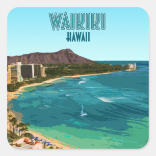 Waikiki Beach Honolulu Oahu Hawaii Vintage Square Sticker