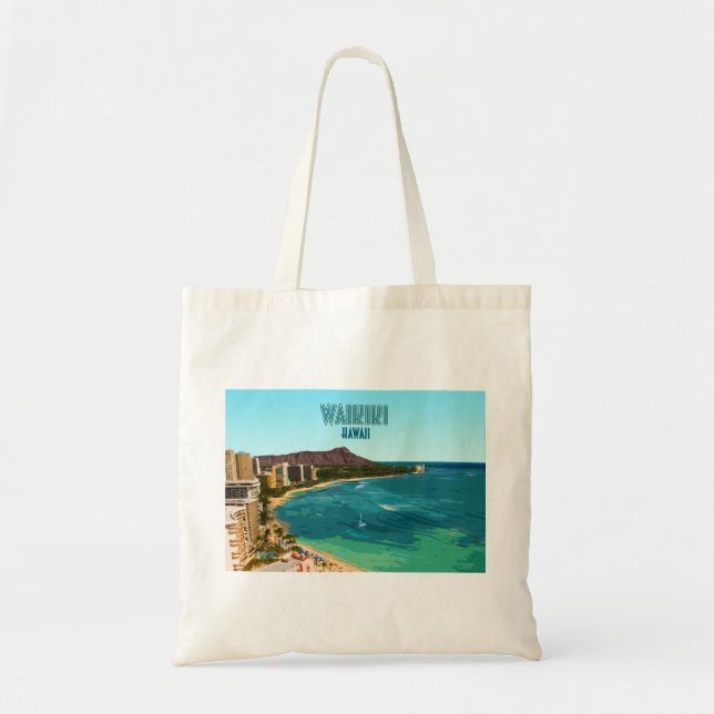 Waikiki Beach Honolulu Oahu Hawaii Vintage Tote Bag (Front)