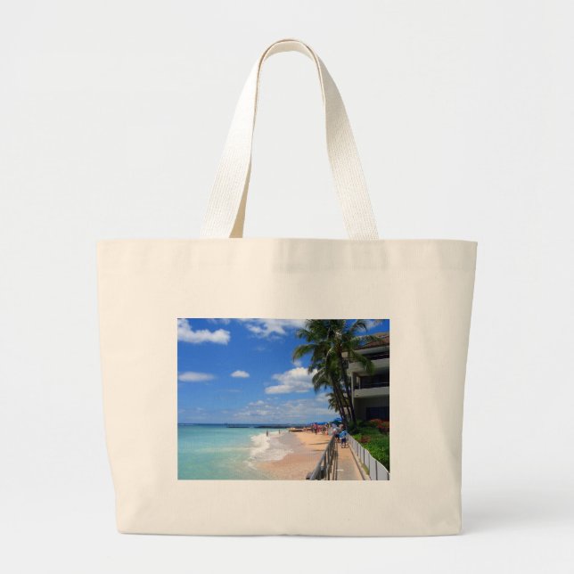 Waikiki Beach, Oahu, Hawaii Large Tote Bag (Front)