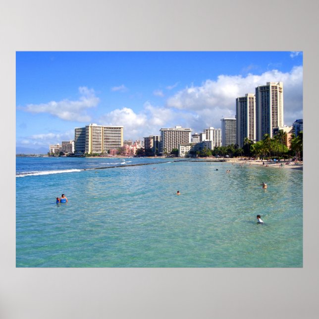 Waikiki Beach, Oahu, Hawaii Poster (Front)