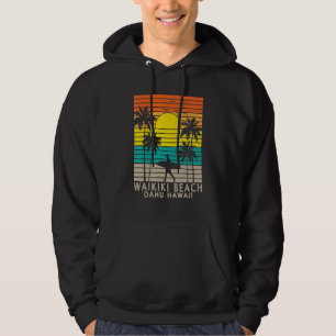 Waikiki Beach Oahu Hawaii Surfer Palm Tree Surfing Hoodie