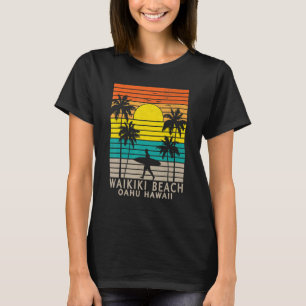 Waikiki Beach Oahu Hawaii Surfer Palm Tree Surfing T-Shirt