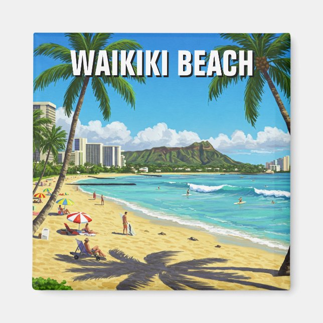 Waikiki Beach Oahu Hawaii Travel Magnet (Front)