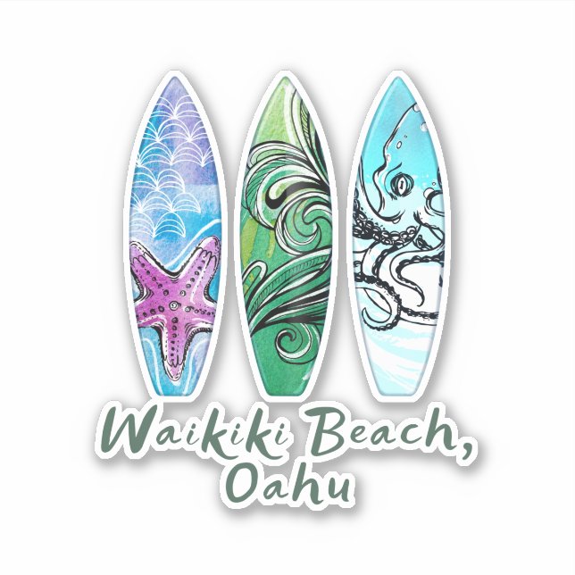 Waikiki Beach Oahu Watercolor Surfboards  (Front)