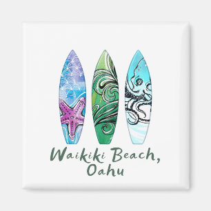 Waikiki Beach Oahu Watercolor Surfboards  Magnet