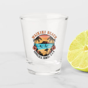 Waikiki Beach Retro Vignette Shot Glass