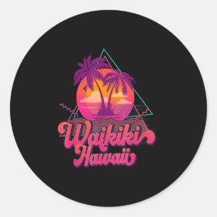 Waikiki Beach Vacation Hawaii Surf Sunset Surfer R Classic Round Sticker