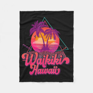 Waikiki Beach Vacation Hawaii Surf Sunset Surfer R Fleece Blanket