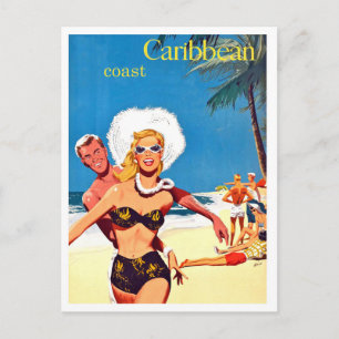 Waikiki, happy youth on vacation, vintage travel postcard