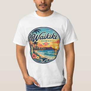 Waikīkī Hawaii Retro Travel Logo T-Shirt