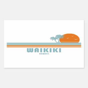 Waikiki Hawaii Sun Palm Trees Rectangular Sticker