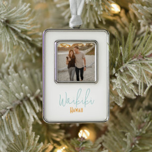 Waikiki, Hawaii Travel Souvenir Silver Plated Framed Ornament