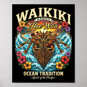 Waikiki hawaii wa'a outrigger canoe ocean poster