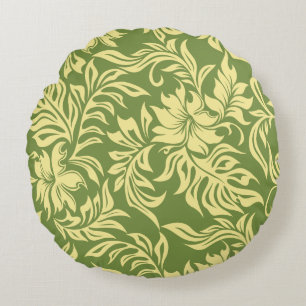 Waikiki Hibiscus Hawaiian Pareau Floral Round Cushion