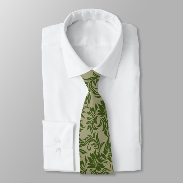 Waikiki Hibiscus Hawaiian Two-sided Printed Tie (Tied)