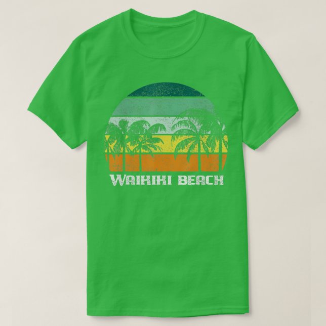 Waikiki Oahu Hawaii Palm Tree Sunset Remember T-Shirt (Design Front)