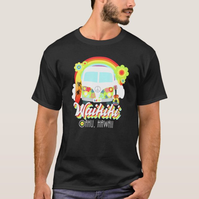 Waikiki Oahu Hawaii Van Hawaiian Beach Surfing T-Shirt (Front)