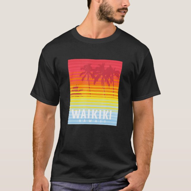 Waikiki Retro Sunset Palm Trees T-Shirt (Front)
