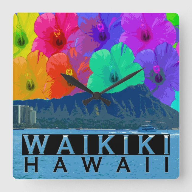 Waikiki Square Wall Clock (Front)