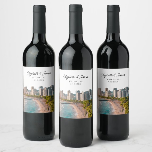 Waikiki Wedding Favour Hawaii Wine Label (Bottles)