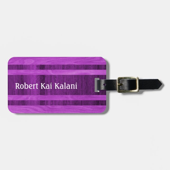 Waikokos Hawaiian Faux Wood Surfboard Monogram Luggage Tag (Front Horizontal)