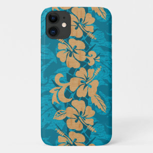 Waikoloa Faux Wood Hawaiian Hibiscus Floral Teal iPhone 11 Case
