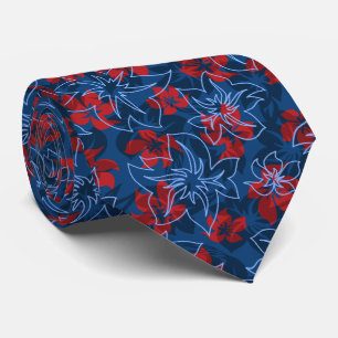 Wailea Hibiscus Hawaiian Floral Camo 2-sided Print Tie