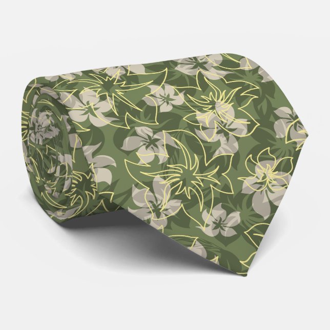 Wailea Hibiscus Hawaiian Floral Camo Duo Cases Tie (Rolled)