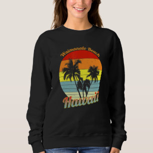 Waimanalo Beach Hawaii Retro Tropical Palm Trees V Sweatshirt