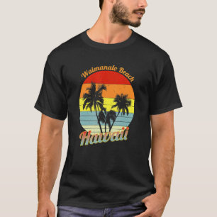 Waimanalo Beach Hawaii Retro Tropical Palm Trees V T-Shirt