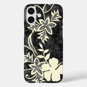 Waimanalo Hawaiian Hibiscus Batik Black iPhone 16 Plus Case