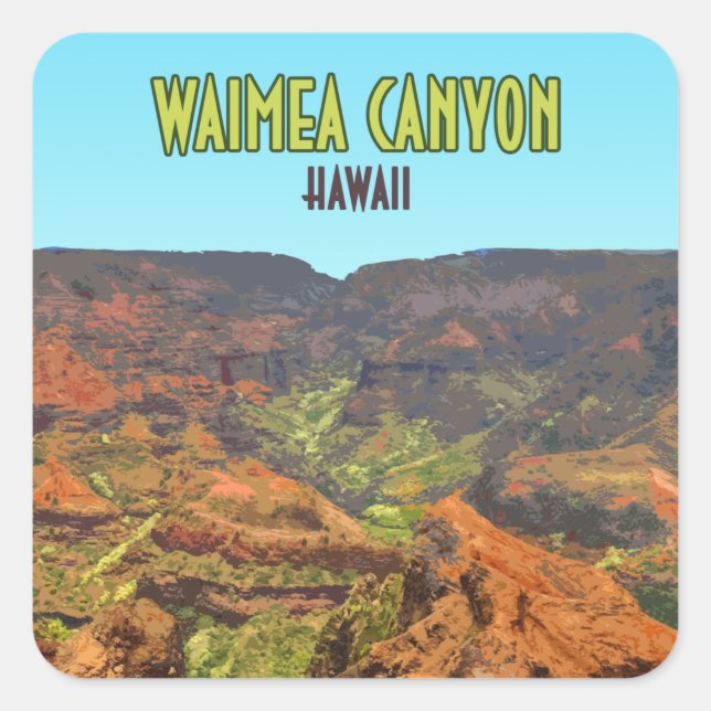 Waimea Canyon Kauai Hawaii Vintage Travel Square Sticker (Front)