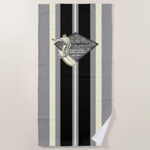 Waimea Striped Surfboard Hawaiian Surfer - Grey Beach Towel