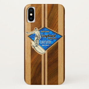 Waimea Surfboard Hawaiian Faux Koa Wood Blue iPhone X Case