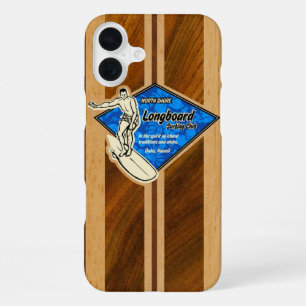 Waimea Surfboard Hawaiian Faux Koa Wood Blue iPhone 16 Plus Case
