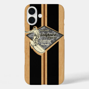 Waimea Surfboard Hawaiian Faux Wood Black iPhone 16 Plus Case