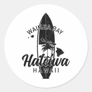 Waimea Y Haleiwa Hawaii Surf Board Surfing Surfer Classic Round Sticker