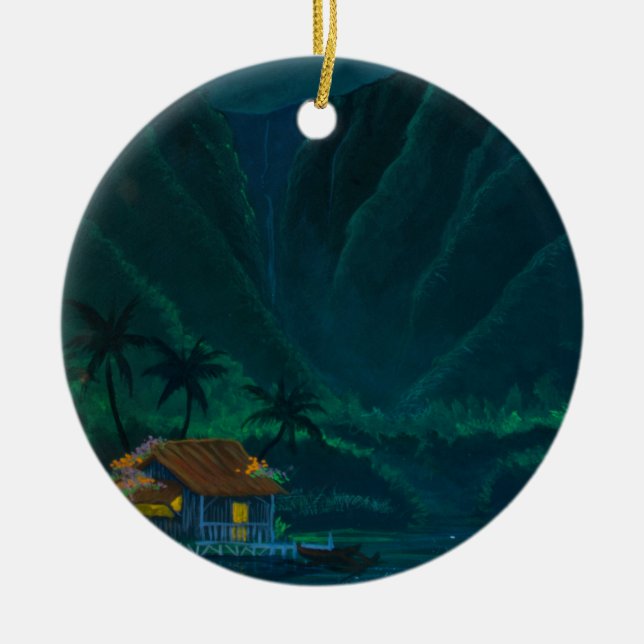 Wainiha Valley Home on a Starry Night Ceramic Ornament (Front)