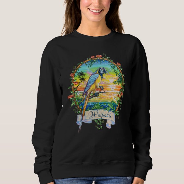 Waipahu Oahu Hawaii Vintage Sunset Parrot Vacation Sweatshirt (Front)