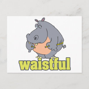 waistful diet hippo pun cartoon measuring waist postcard
