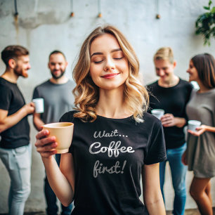 Wait Coffee First   Funny Quote with White Text T-Shirt