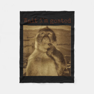 Wait Im Goated Funny Thinking Monkey Meme Vintage Fleece Blanket