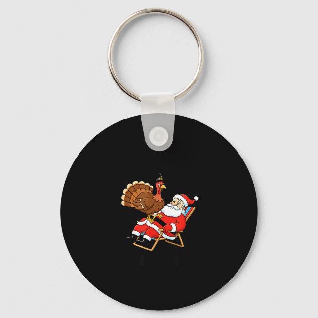 Wait Your Turn Fat Boy Funny Santa &amp; Turkey Ch Key Ring (Front)